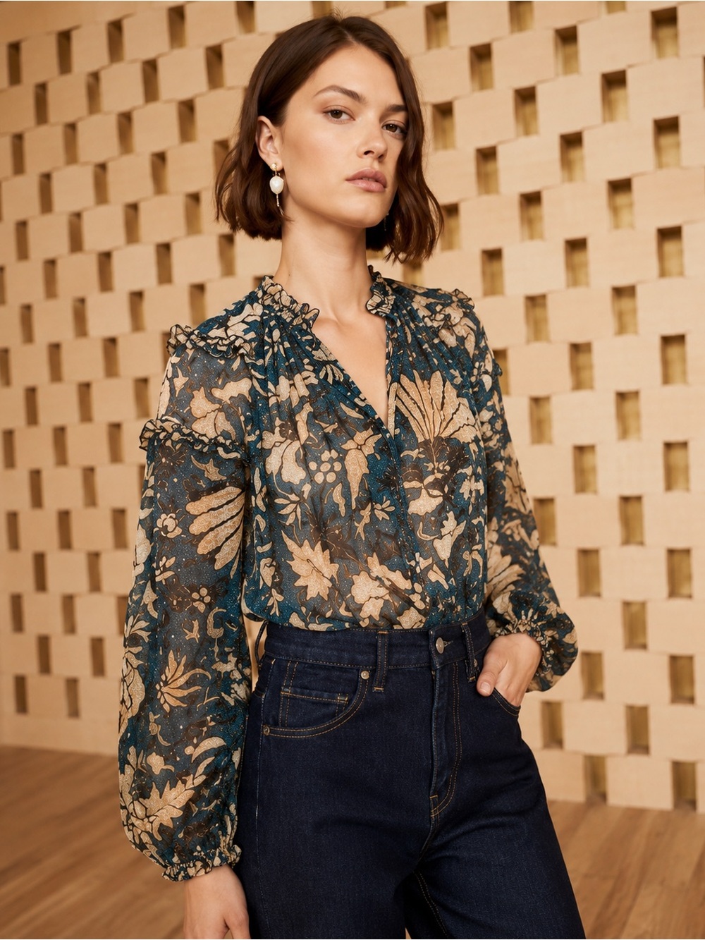 Ulla Johnson Silk Adela Blouse in Night Garden Floral
